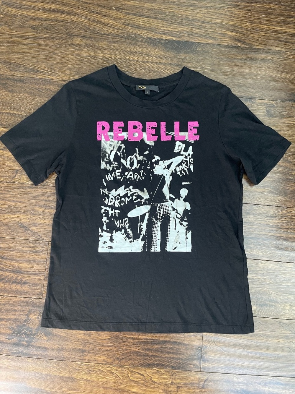 Maje Black Tarik Rebelle Punk Graphic Tee Cotton Size 1